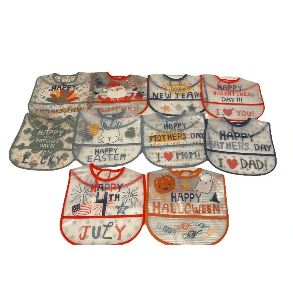 Chick Pea Baby Holiday Bibs 10 Pack, New Years, Mothers & Fathers Day & More New